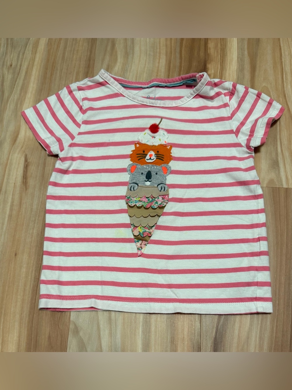Mini Boden Pink and White Striped Ice Cream Animal Tee